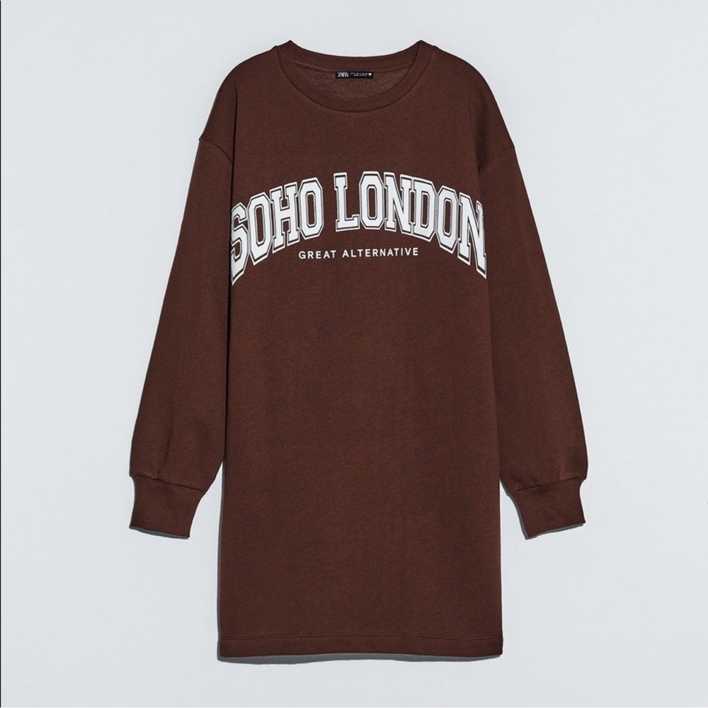 Zara Brown Text Long Sweatshirt Size Medium  - NWT